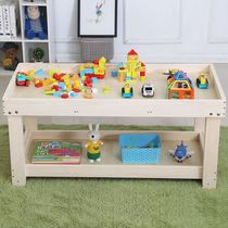 Double solid wood building block table childrens sand table toy table game table early education puzzle table playing sand toy storage table