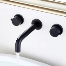 AZOS all copper concealed embedded wall type upper basin faucet washbasin bathtub wall out hot and cold faucet Black