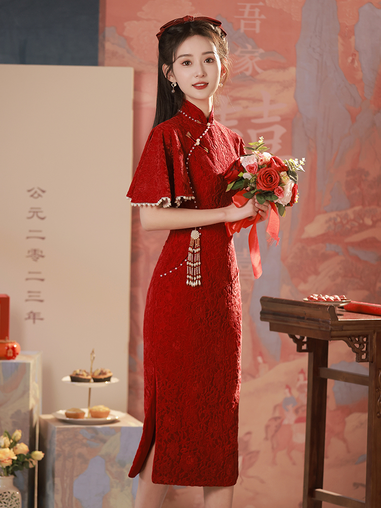 Red cheongsam, evening dress, skirt, suitable for teen Red cheongsam, evening dress, skirt, suitable for teen