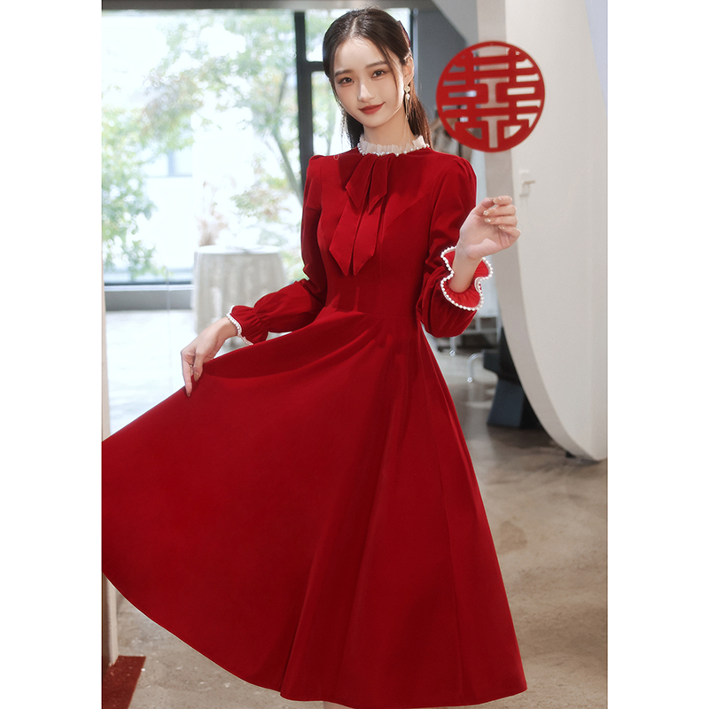 Toast to the bride 2022 new wedding wine red normally you can wear a small sub-back door engagement gown dress temperament