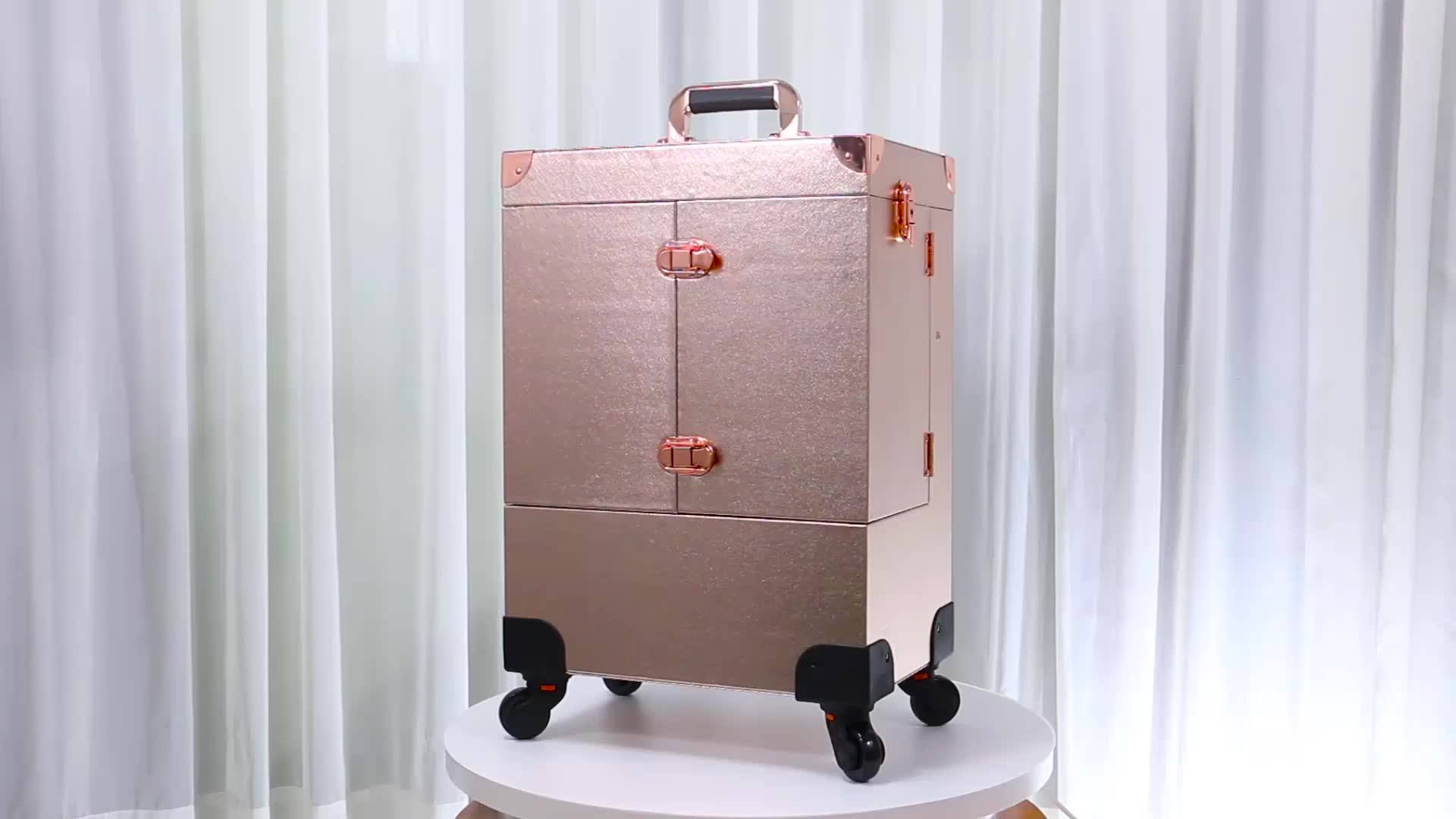 Aluminum Professional Nail Trolley Makeup Rolling Case Nail Polish