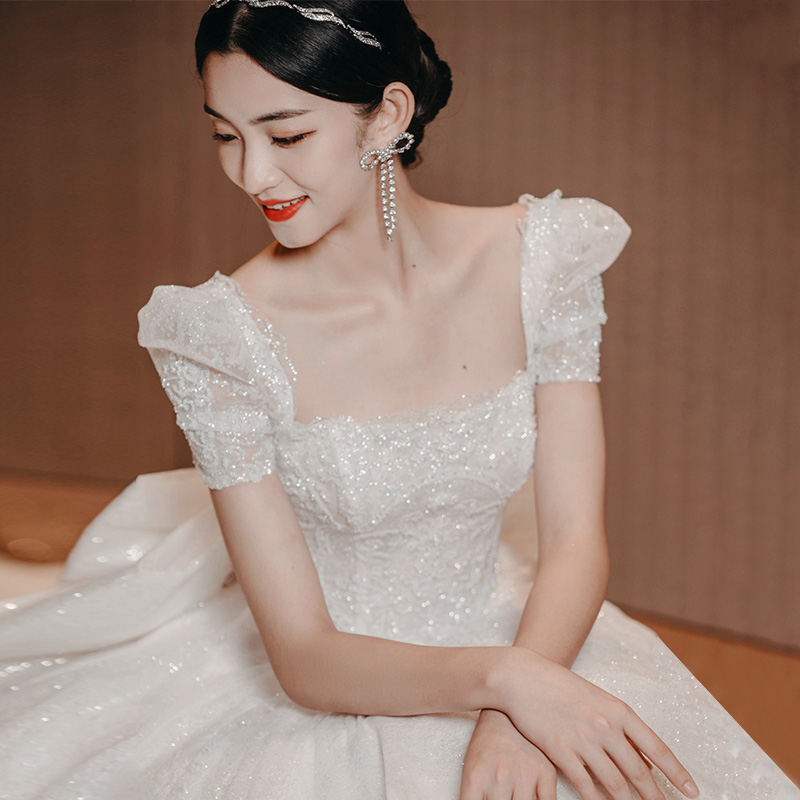 French court style light main wedding dress 2023 new temperament bride princess simple trailing luxury small summer