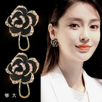 Advanced sense black Camellia earrings female 2021 New Tide temperament niche earrings advanced earrings summer