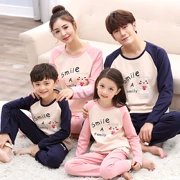 Đồ ngủ trẻ em bé gái cotton dài tay hoạt hình mùa xuân và mùa thu và mùa đông mỏng phần lớn trẻ em mẹ và con gái phù hợp với cha mẹ con