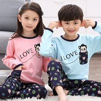 Bộ đồ ngủ bé tay dài mùa thu cho bé gái Áo len cotton bé gái công chúa đặt mẹ và con gái cha mẹ mặc con mùa thu đông thời trang mặc nhà