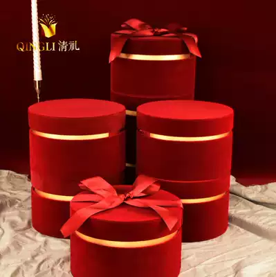 Round gift box INS Net red high-end red velvet wedding gift birthday gift creative packaging empty box