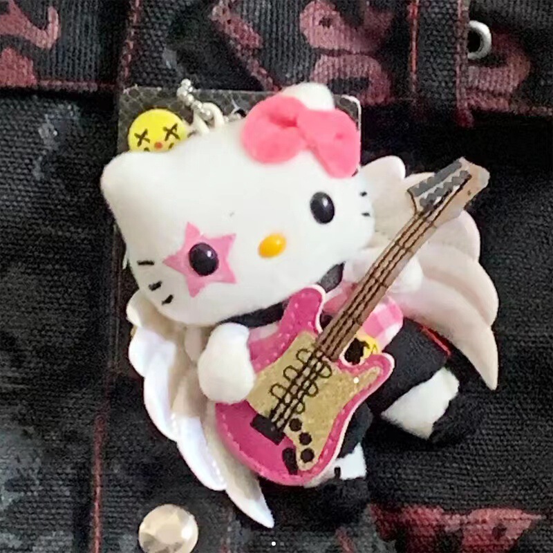 Guitar Angel Keychain Kitty Plush Doll Pendant Cute Girl Bag Accessory Kt Cat Decoration