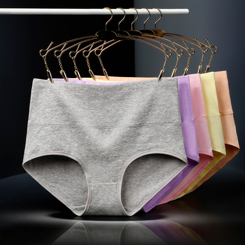 Pure cotton 5-pack women's underwear seamless sexy high waist plus size fat mm mother 100% triangle belly shorts