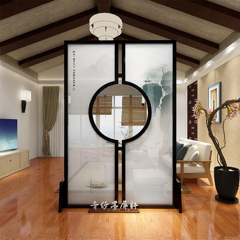 Chinese solid wood screen partition wall decoration guest and dining hall entry hollow entrance Simple mobile translucent yarn seat screen