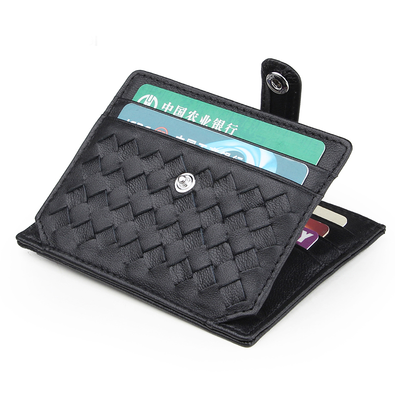 Ultra thin small card bag Women genuine leather small card clip Mini woven zero wallet minimalist card bag South Korea cute cutting sleeve