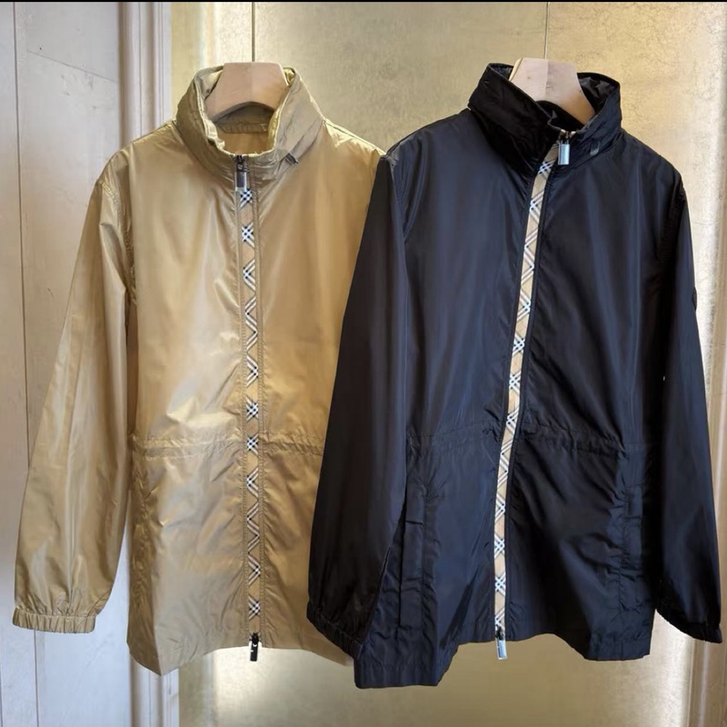 Miss D New Product·Plaid Color-Blocking Casual Loose Versatile Stand-Up Collar Windproof Drawstring Trench Coat