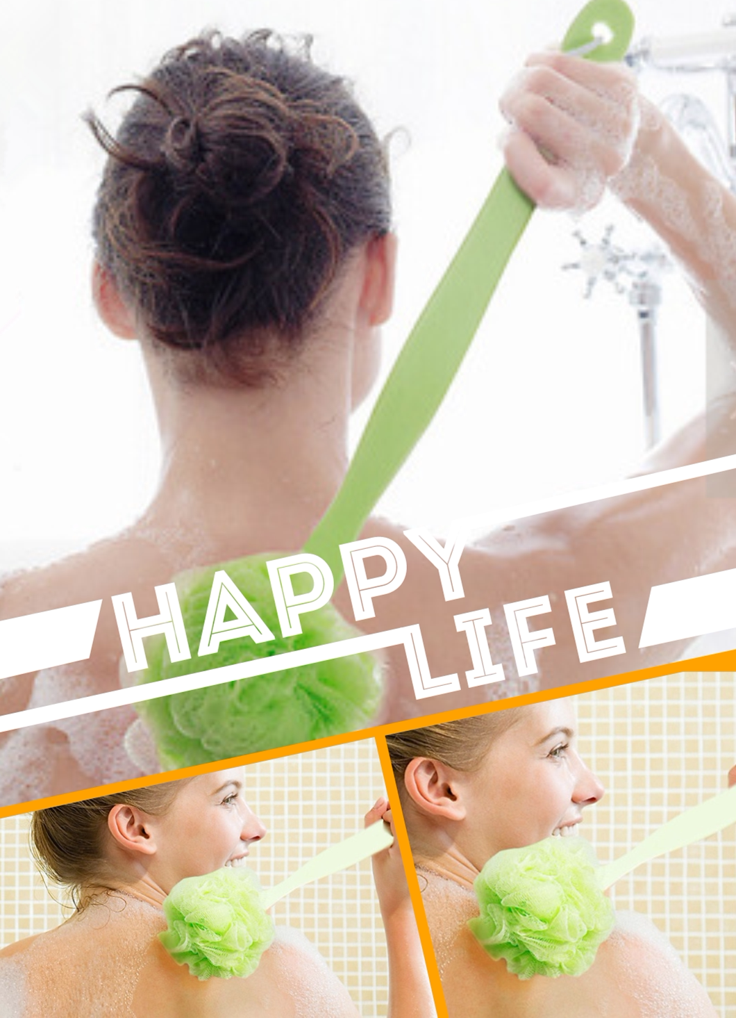 Colorful plastic long handle super soft bath brush Japanese style bath wipe can be hung scrub bath ball bath scrub brush