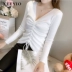 XEEYIO áo dài tay nữ ấm áp đan áo len đáy mùa thu đông gợi cảm áo len giảm béo cổ chữ V - Áo ấm áo bra Áo ấm