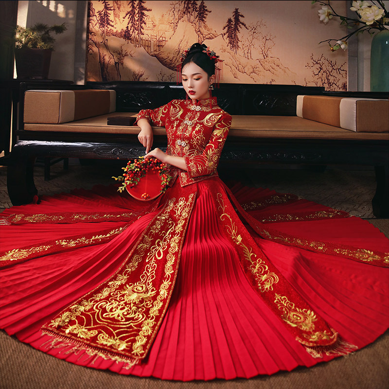 Show Wo Costume Bride 2022 New Summer Marriage Little Substyle Wedding Costume Out Attic Show and Long Feng Hang