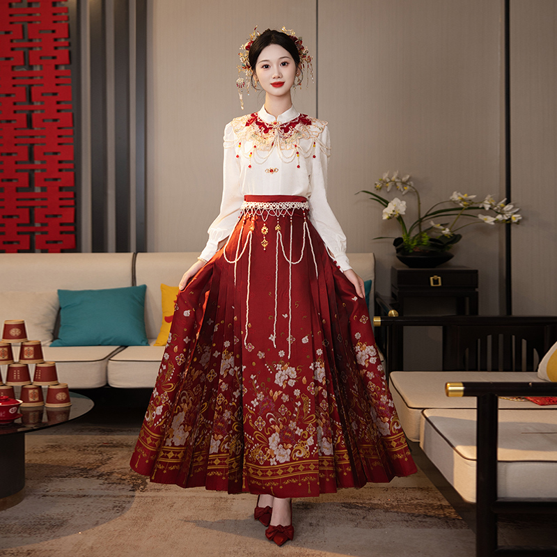 Mamian Skirt Wedding Dress 2026 New Style Set Toasting Dress Bride Cloud Shoulder Engagement Dress Petite New Chinese Style Wedding Gown