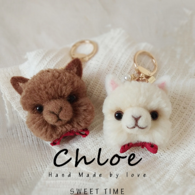  Handmade LAOSHU Imported Wool Yarn Cute Alpaca Fur Ball Finished Keychain Bag Pendant Car Key Ornament