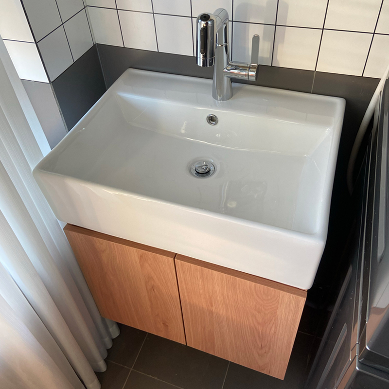 Japanese-Style Narrow Bathroom Cabinet with Integrated Ceramic Washbasin, Wooden Style 50 Washbasin Set Japanese-Style Narrow Bathroom Cabinet with Integrated Ceramic Washbasin, Wooden Style 50 Washbasin Set