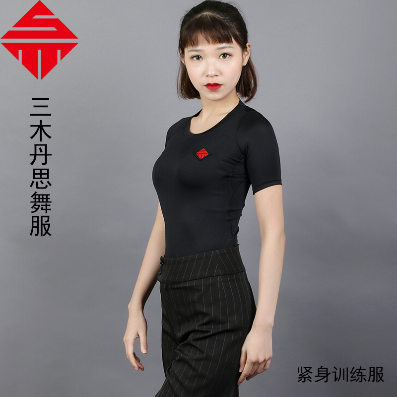 Three-wood Danthmorden female blouses female short sleeve dance adult round-collar national standard dancing skills to serve Latin training clothes