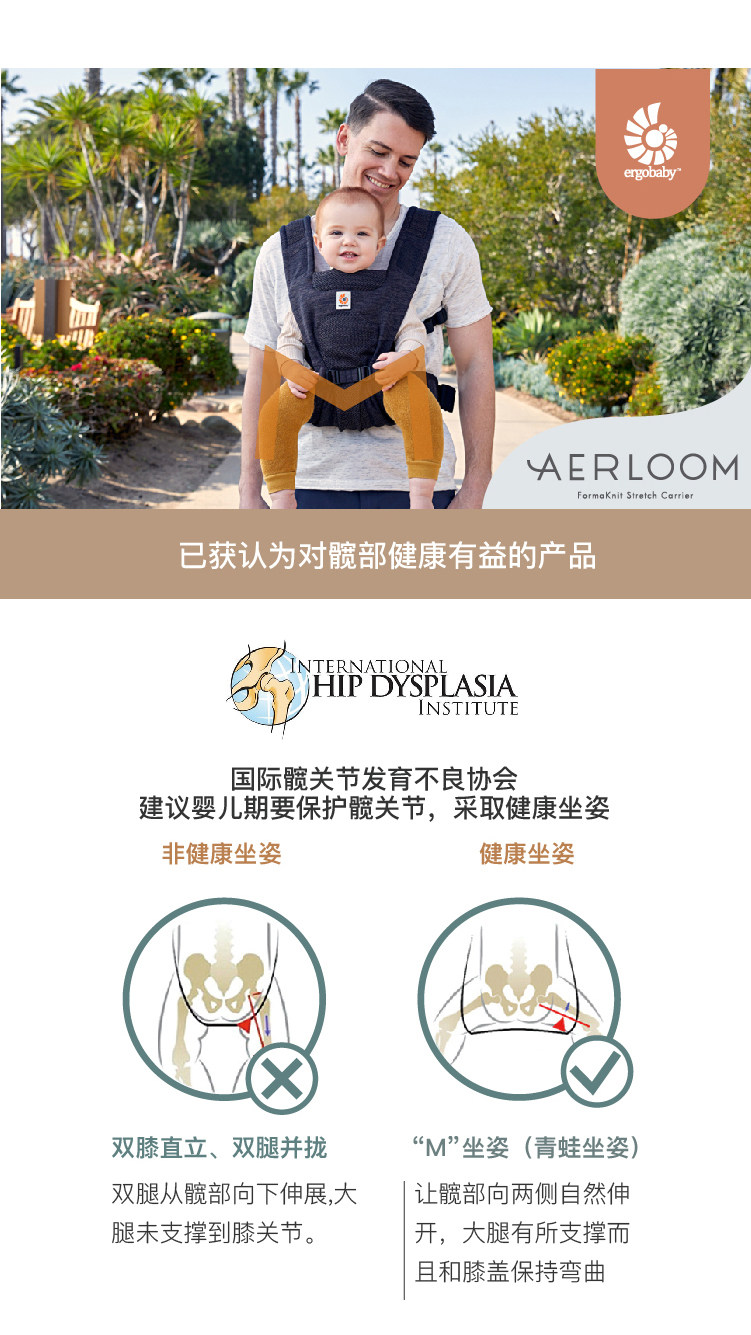 Рюкзак-кенгуру 美国ergobaby婴儿二狗背带腰凳aerloom3前抱式透气宝宝外出背巾