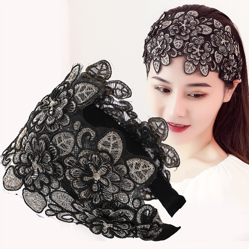Whitening hair band Korean wide-brimmed lace show face small hairpin hair ornament ethnic style embroidered headband hair band headband