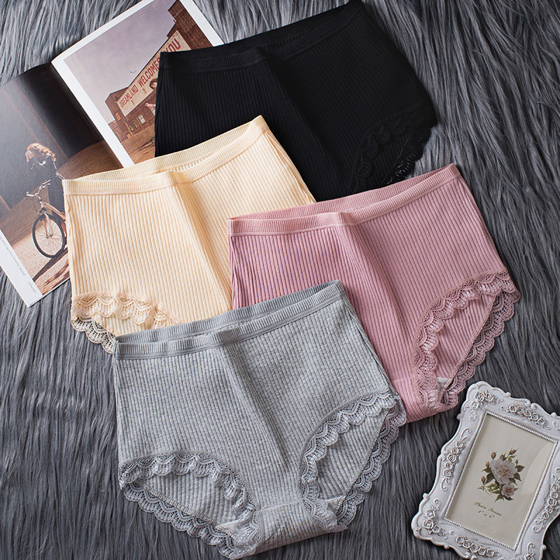 1-4 high waist underpants female casings sexy lace ladies big size Fat mm middle waist triangular safety pants without marks