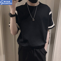 Net red tides Ins short sleeves Male casual loose Casual Loose T-shirt trendy half sleeves 2022 New half-amputee handsome