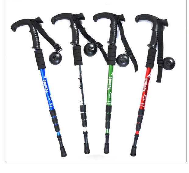 Tay cầm cong T-trekking cực Ultralight 6061 hàng không nhôm bốn phần trekking cực đi bộ gậy đi bộ gậy chống 4 chân