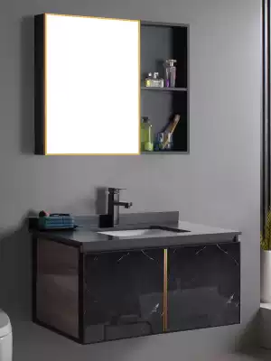 PVC rock board bathroom cabinet combination one-body basin cosmetic room washbasin smart mirror light luxury space aluminum wash basin cabinet