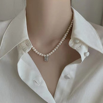 New product s925 sterling silver small square diamond pearl necklace retro temperament lady beaded diy sweater chain