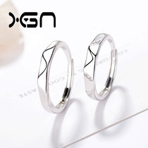 New concept s925 sterling silver live mouth adjustable couple ring Japanese and Korean simple creative diamond-shaped stone couple ring