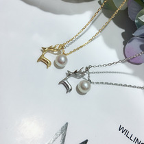 S925 silver Korean version simple one deer with you necklace female creative pearl clavicle chain DIY empty support accessories