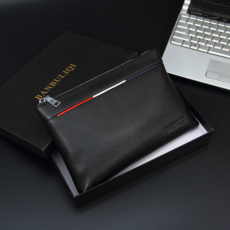 New trendy men's large leather clutch bag men's bag business envelope bag soft leather handbag D03