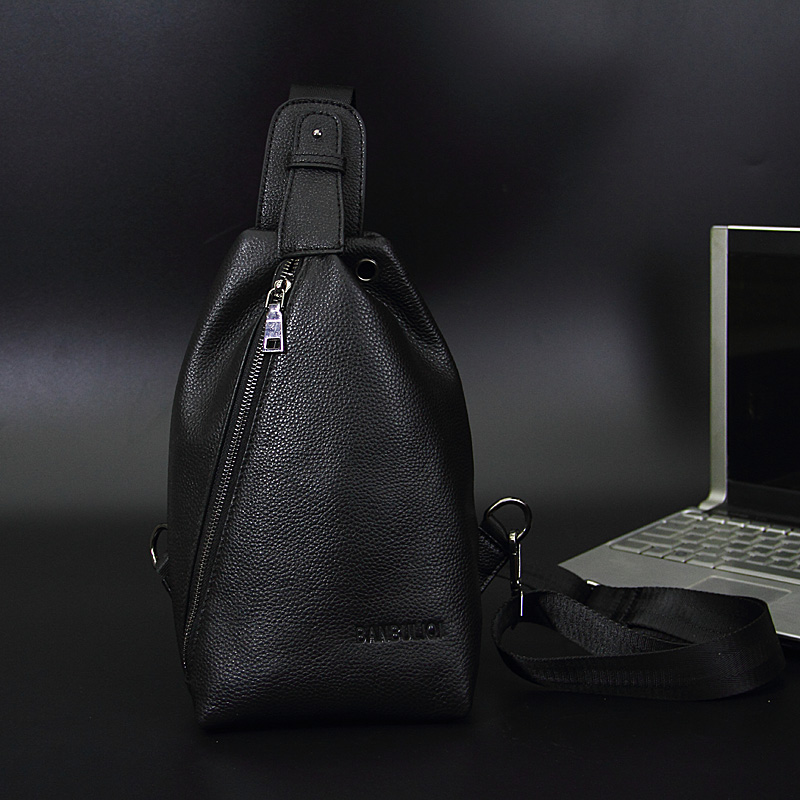 2022 new trendy men's large-capacity leather chest bag men's bag fashion casual backpack soft leather multifunctional leather bag