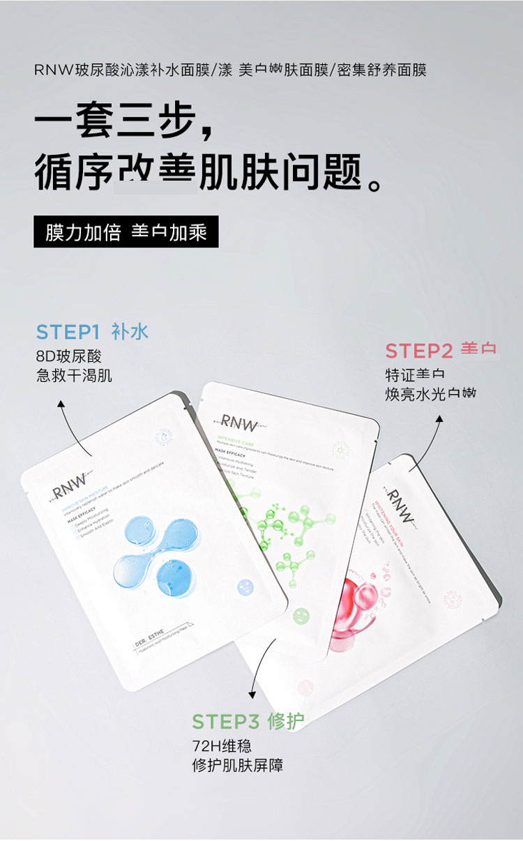 Mặt nạ RNW Ruwei axit hyaluronic làm sạch dưỡng ẩm thu nhỏ lỗ chân lông làm sáng da chính hãng cho nam và nữ ủy quyền chính thức mua mặt nạ giấy khô