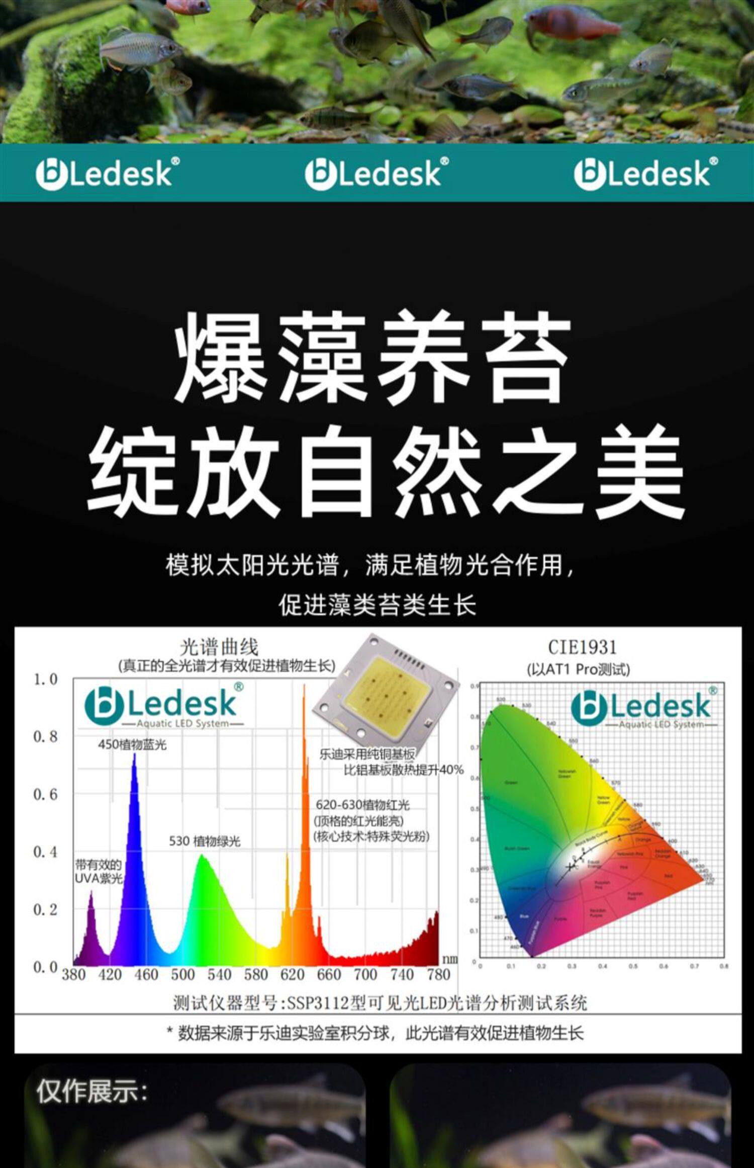 Ledesk乐迪原生溪流鱼缸灯72w全光谱爆藻筒灯飞碟灯金鱼水草扁灯 detail 17