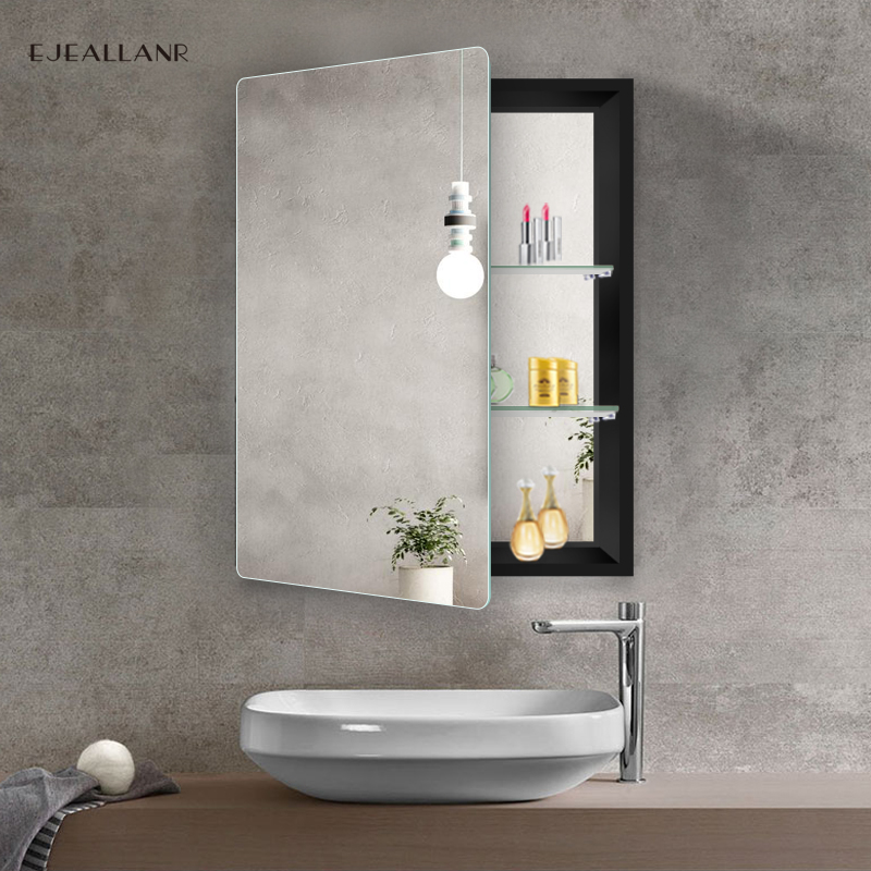 Mirror Cabinet Hanging Wall - style Toilet Mirror Cabinet Mirror with Frame Storage Space Aluminum Bathroom Mirror Cabinet