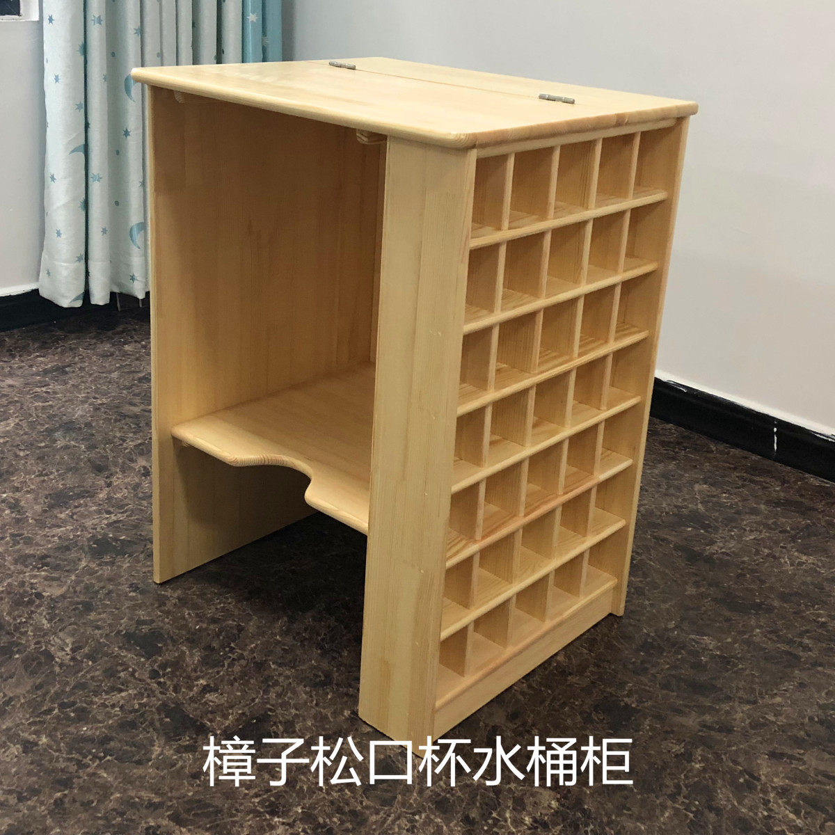 Kindergarten early education children's pine wooden solid wood tea bucket insulation bucket cabinet mouth cup storage rack locker