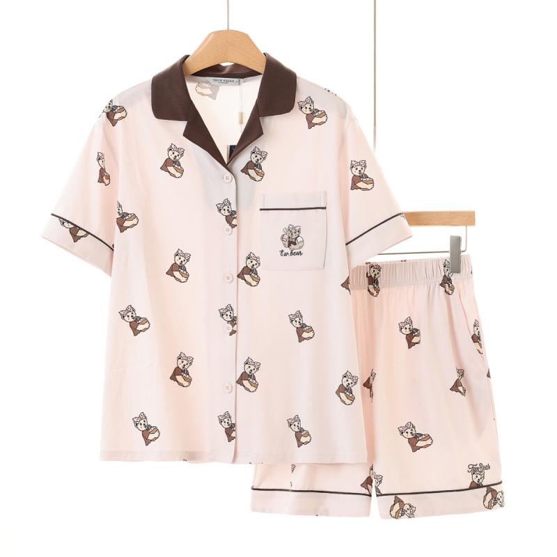 459 West Lake Pavilion [Bear] Summer Outfit Preparatory Academy Women's Open-Front Color-Block Collar Loungewear 113