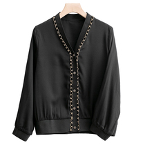 West Lake loft old (plume) high-end spring loaded gold velvet chain mulberry silk genuine silk shirt SY791