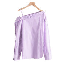 West Lake Pavilion (S) high-end spring dress design sense cotton striped shoulder slim shirt S339 cut mark