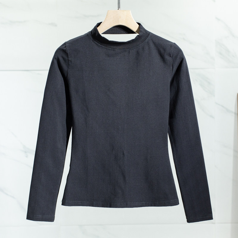 Xihuge Lao (Xi) autumn half-high collar elastic back V-neck backless cotton long-sleeved T-shirt RX76A