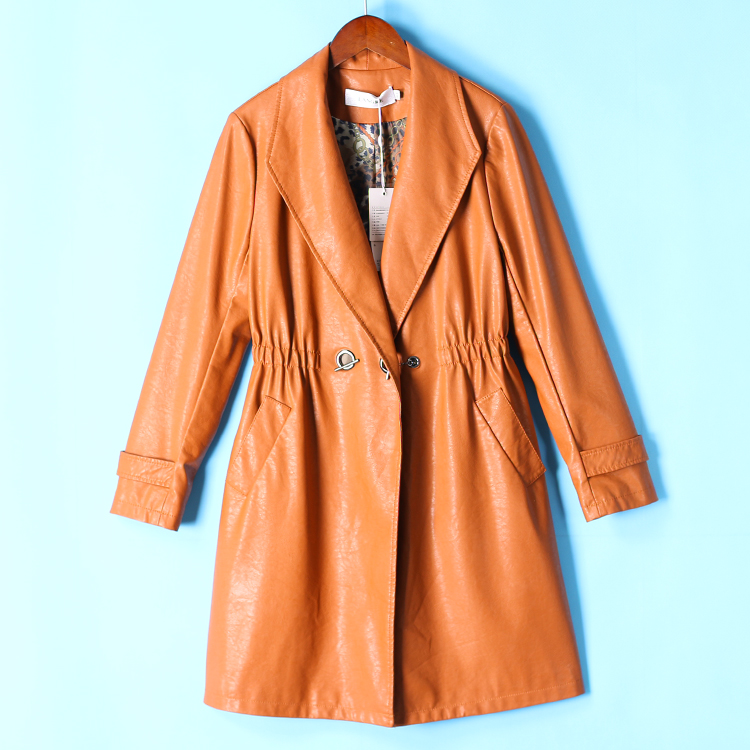 Long series 2018 quần áo mùa thu mới đáng để có một chiếc áo khoác da thắt lưng da khí chất trench coat 191 Hanpai áo da thật