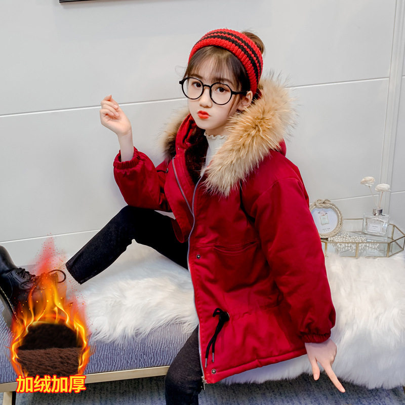 South Korean girl 2021 winter dress girl cotton padded jacket to overcome gush thickened cotton jacket foreign pie big fur collar cotton clot