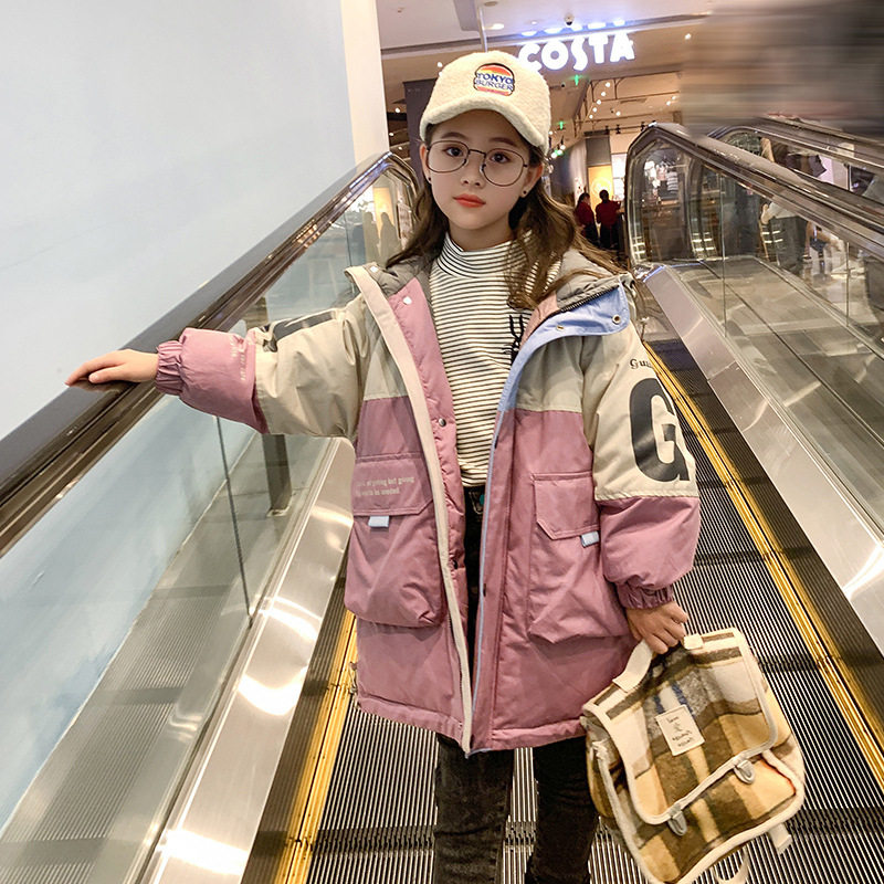 Korean girls' cotton-padded winter clothes 2022 Western style girls' casual thickened coat children's medium and long down cotton clothes tide