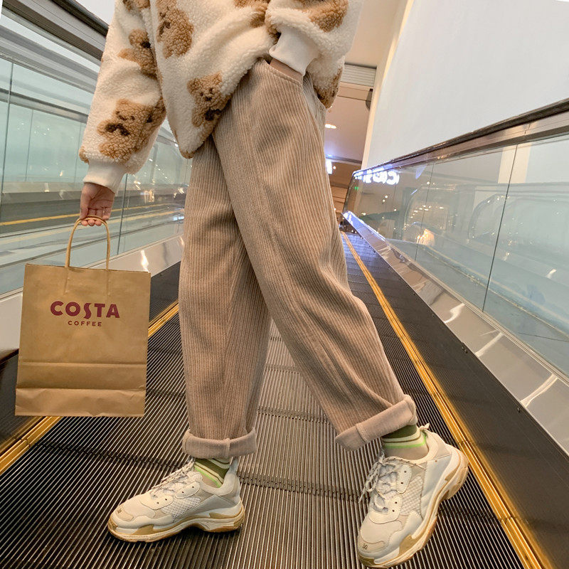 South Korea Girl Light Core Suede Pants New Autumn winter CUHK Outside Wearing Casual Pants Loose children's suede pants