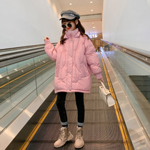 Girls down clothes winter style 2021 new Korean version to collect waist foreign air CUHK Tong Winter children Thickened Jacket Mid length