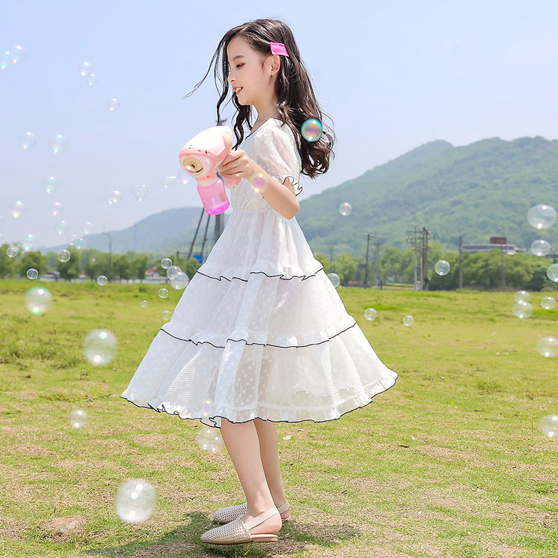 South Korea Girl Snowspinning Ocean Dress Summer Dress 2022 Foreign Pie New Trendy Children Short Sleeve Girl Summer Princess Dress