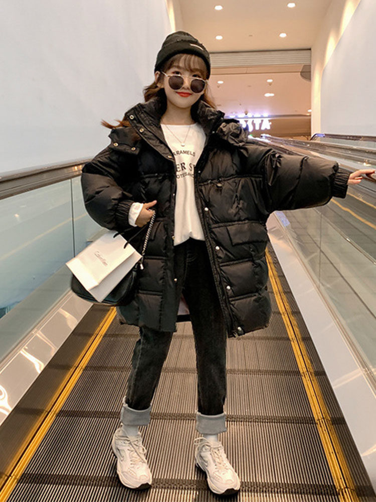 Korean girls down jacket in the long version of 2020 winter thickened Foreign school in the big children's white duck down children's net infrared cover