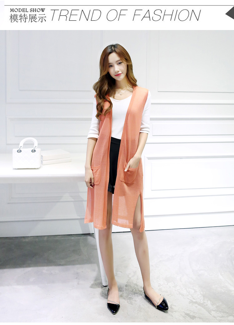 Áo len dệt kim nữ size lớn 2018 hè mới béo mm dài áo vest rộng tay không tay mỏng bên ngoài áo khoác nữ đẹp
