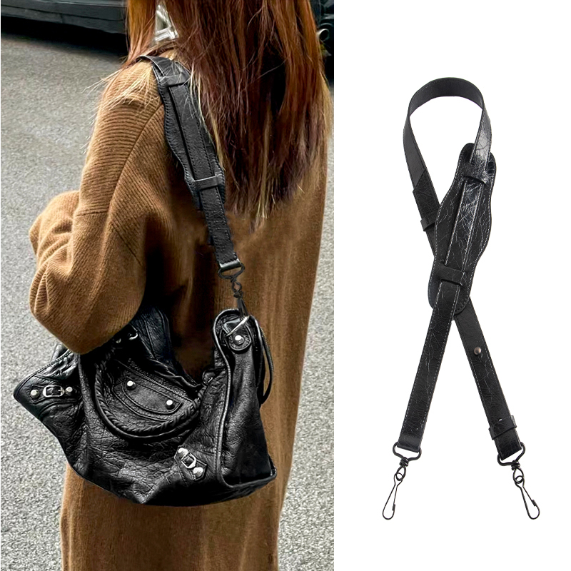 Suitable for Balenciaga Motorcycle Bag Shoulder Strap Modification, Oil Wax Pattern Strap Accessories, City Shoulder Bag Pressure-Reducing Wide Shoulder Strap